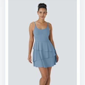 NWT Halara 2 in 1 Tiered Dress Dusty Blue Large